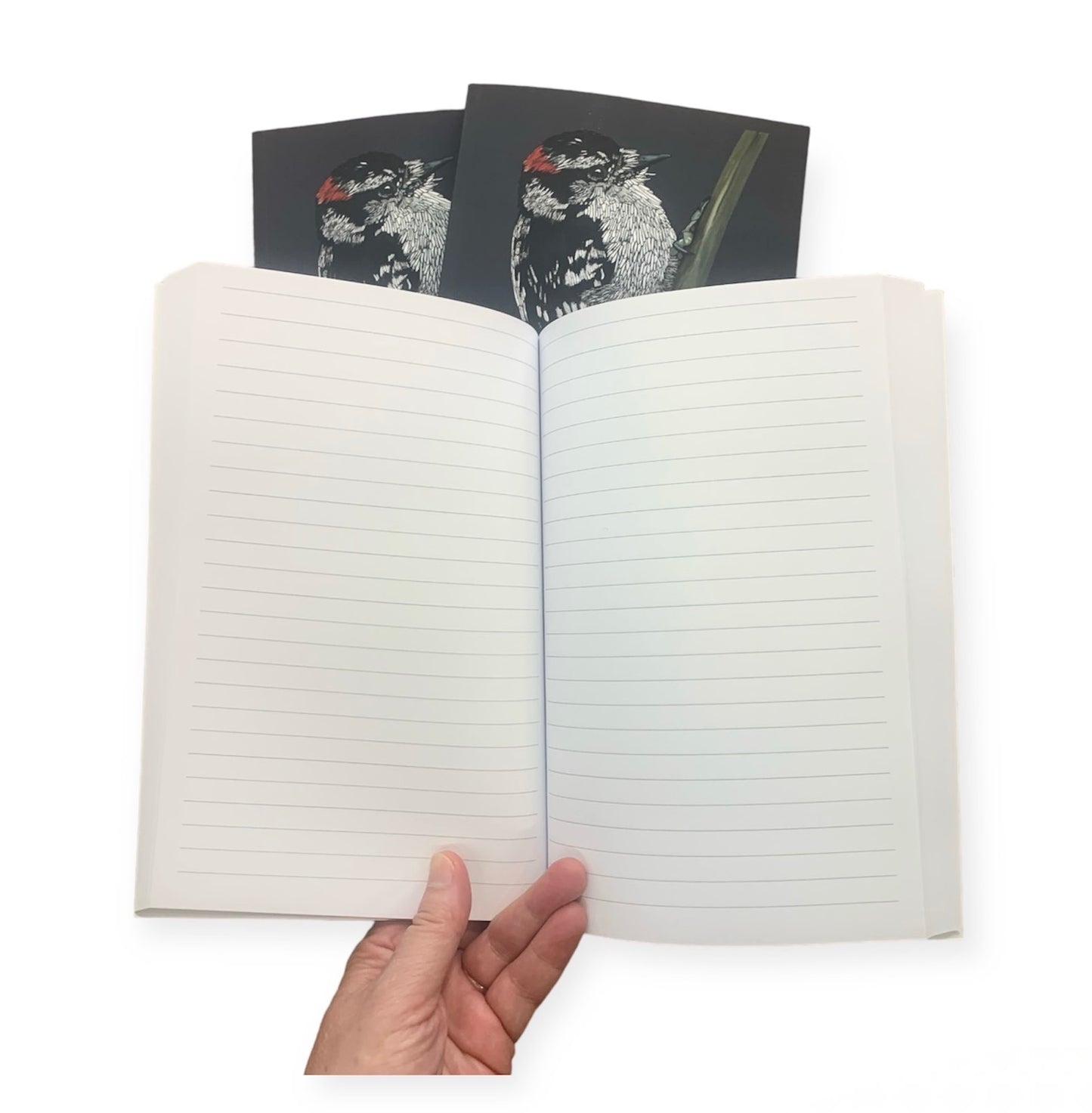 Notebook, Journal - Downy Woodpecker  (lined or unlined) - Unperfekt-Studios