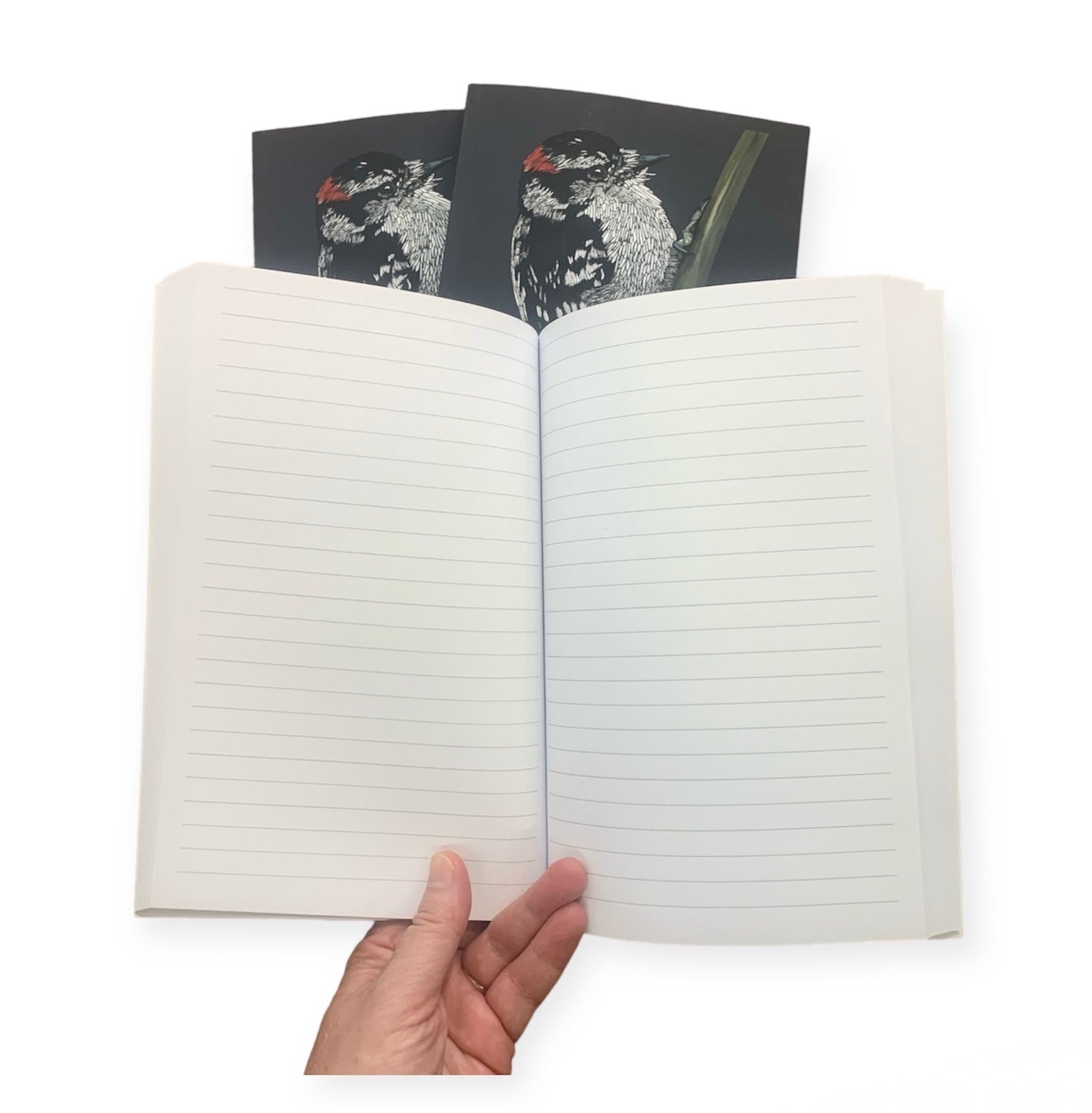 Notebook, Journal - Downy Woodpecker  (lined or unlined) - Unperfekt-Studios