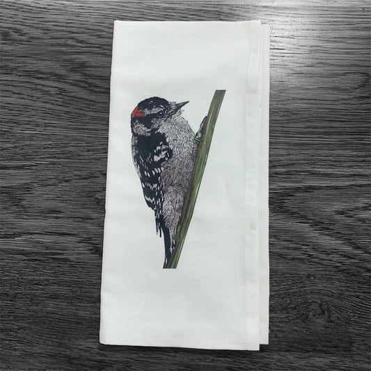 Flour Sack Tea Towel - 100% Organic Cotton - Downy Woodpecker - Unperfekt-Studios