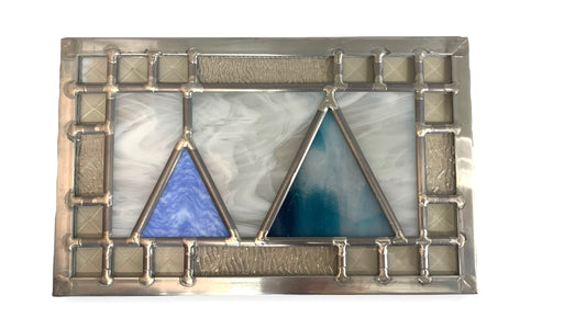 Stained Glass Panel, Double Blue Tree - 10.5” x 7”