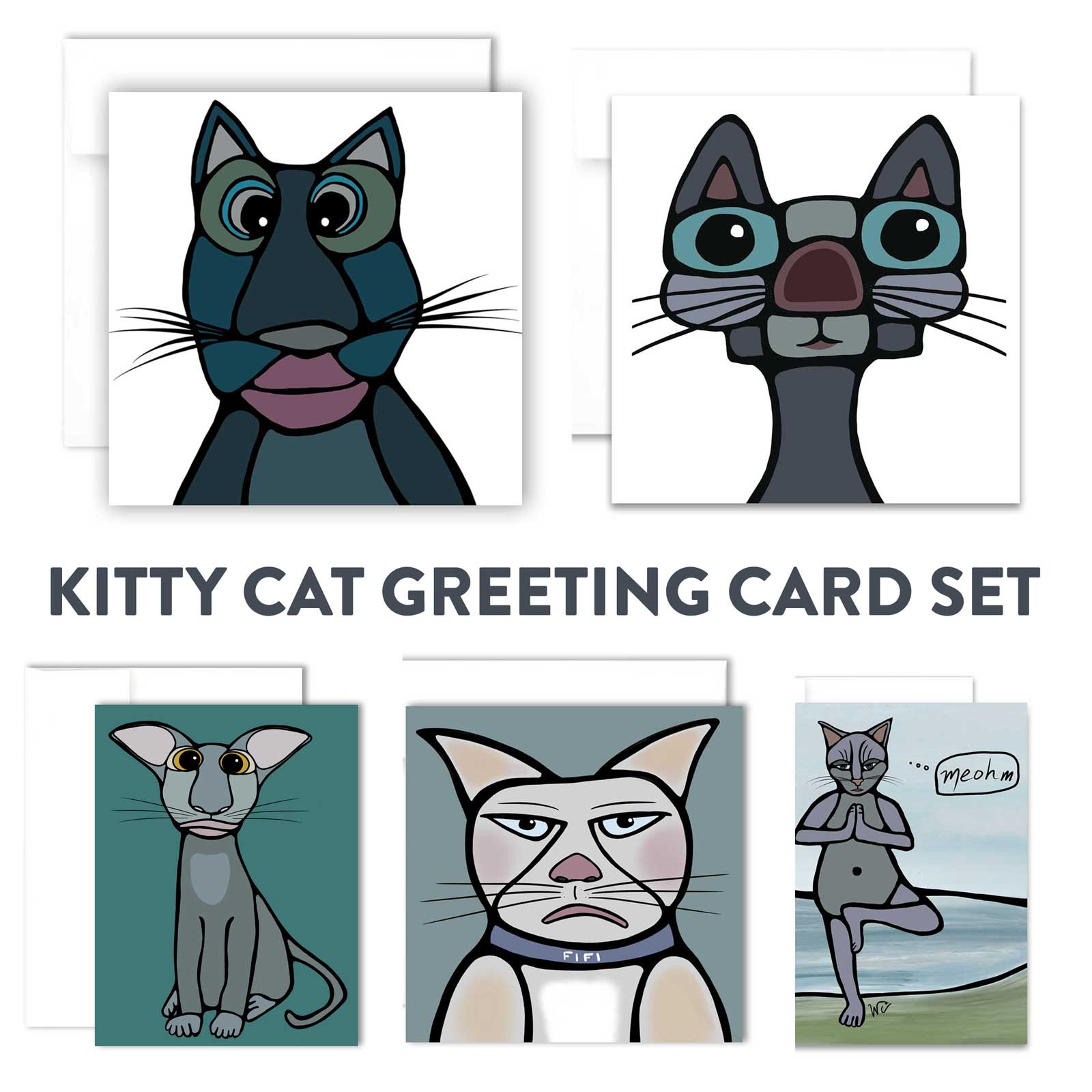 Pack of 5 Greeting Cards - Kitty Cats - Unperfekt-Studios