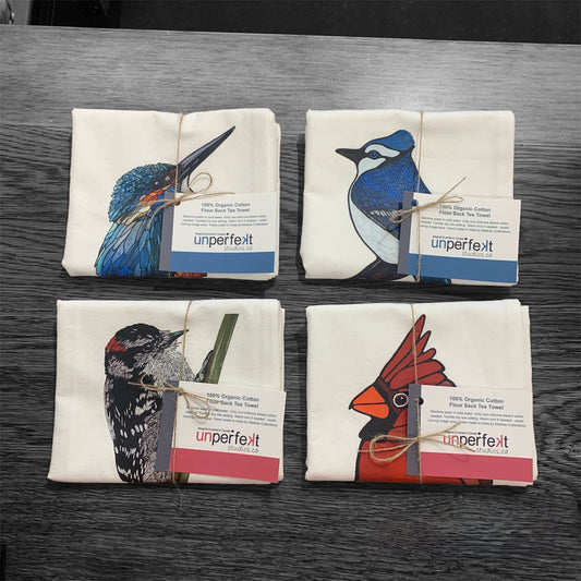 Flour Sack Tea Towels- 100% Organic Cotton - Birds - Set of 4