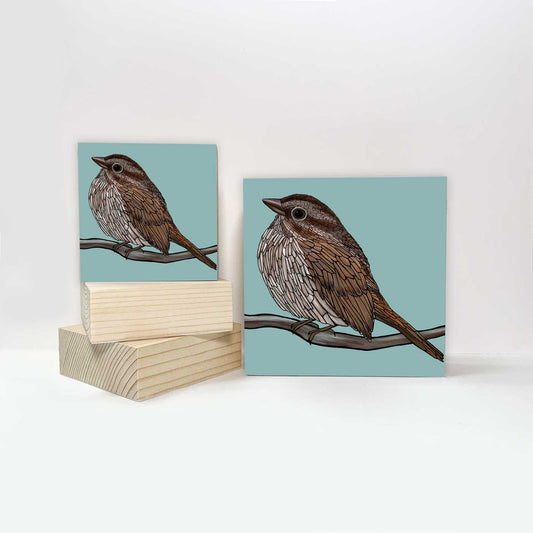 Print on Wood Block - Song Sparrow - Unperfekt-Studios