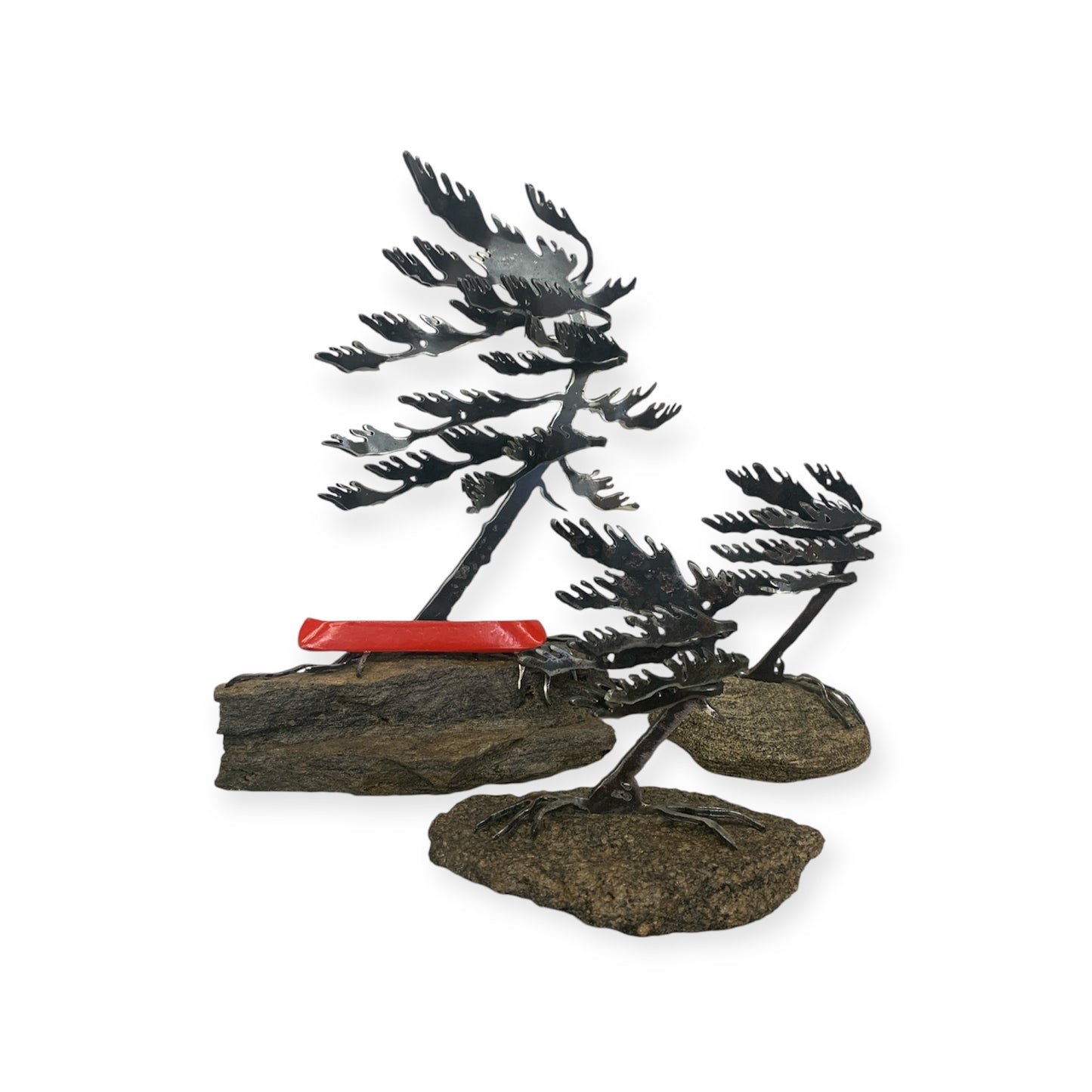Steel Sculptures  - Trees on Granite - from Cedar Lake Canada (by Cathy Mark)