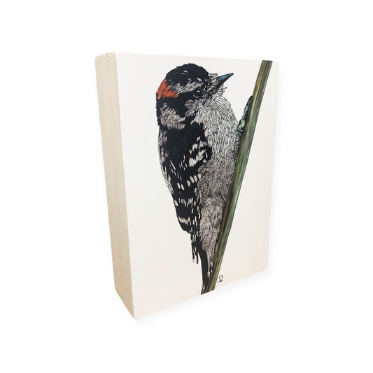 Print on Wood Block - Downy Woodpecker - Unperfekt-Studios