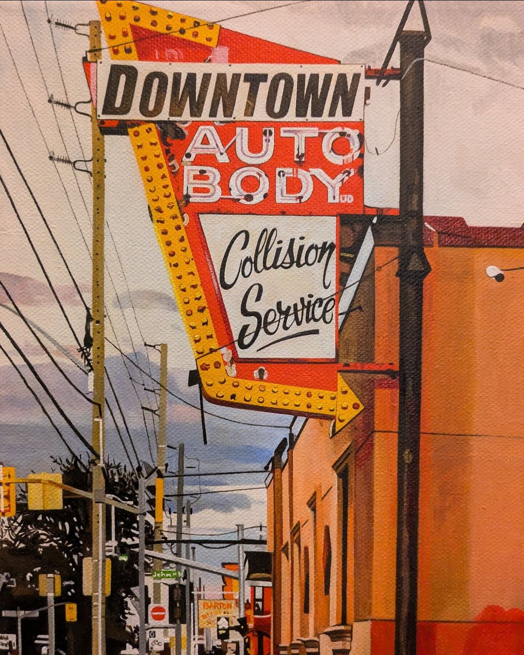 Downtown Auto Body (Cannon St. #2), Acrylic on Canvas, Jen Robins