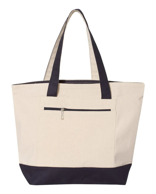 Large Cotton Canvas Zippered Tote Bag - Kingfisher