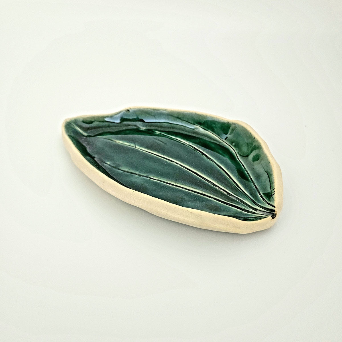 Spoon Rest, Green Leaf (2), White Stoneware - Erin White