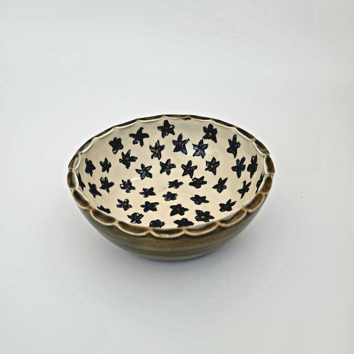 Hand-Painted Snack Bowl, Floral, White Stoneware - Erin White