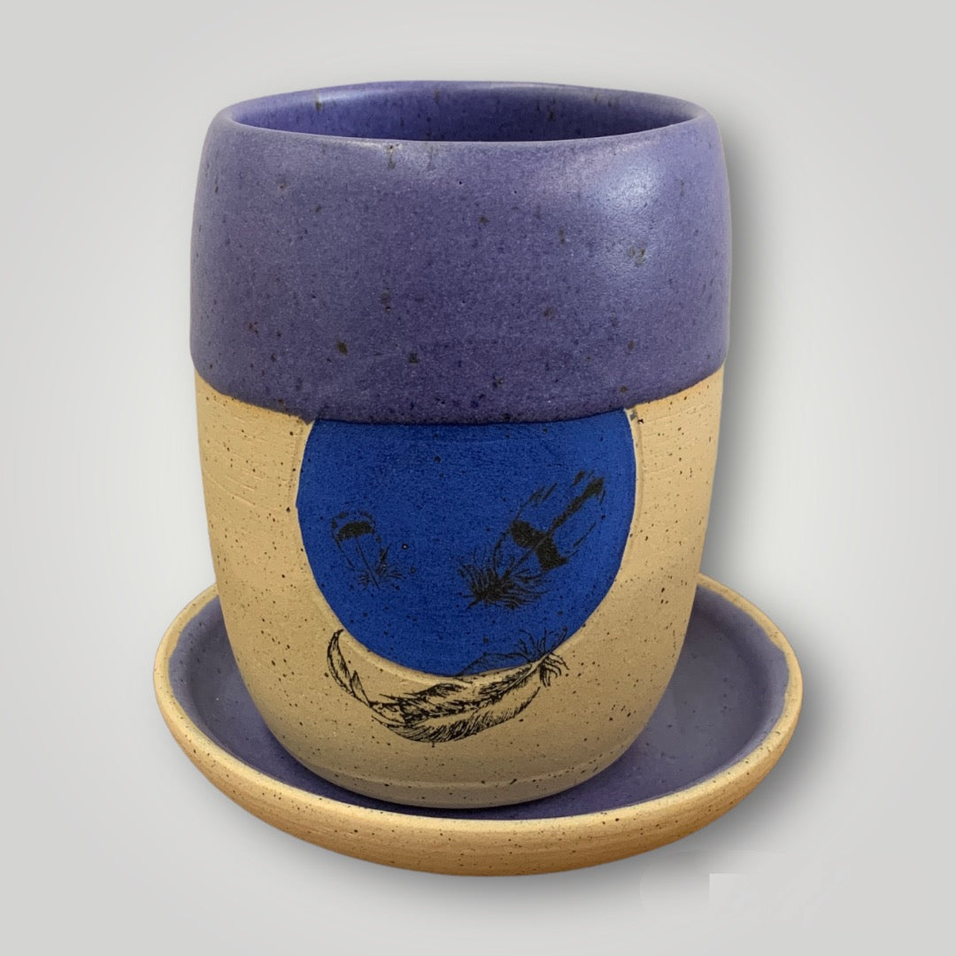 Tumbler & Saucer - Blue - Speckled Stoneware - Erin White