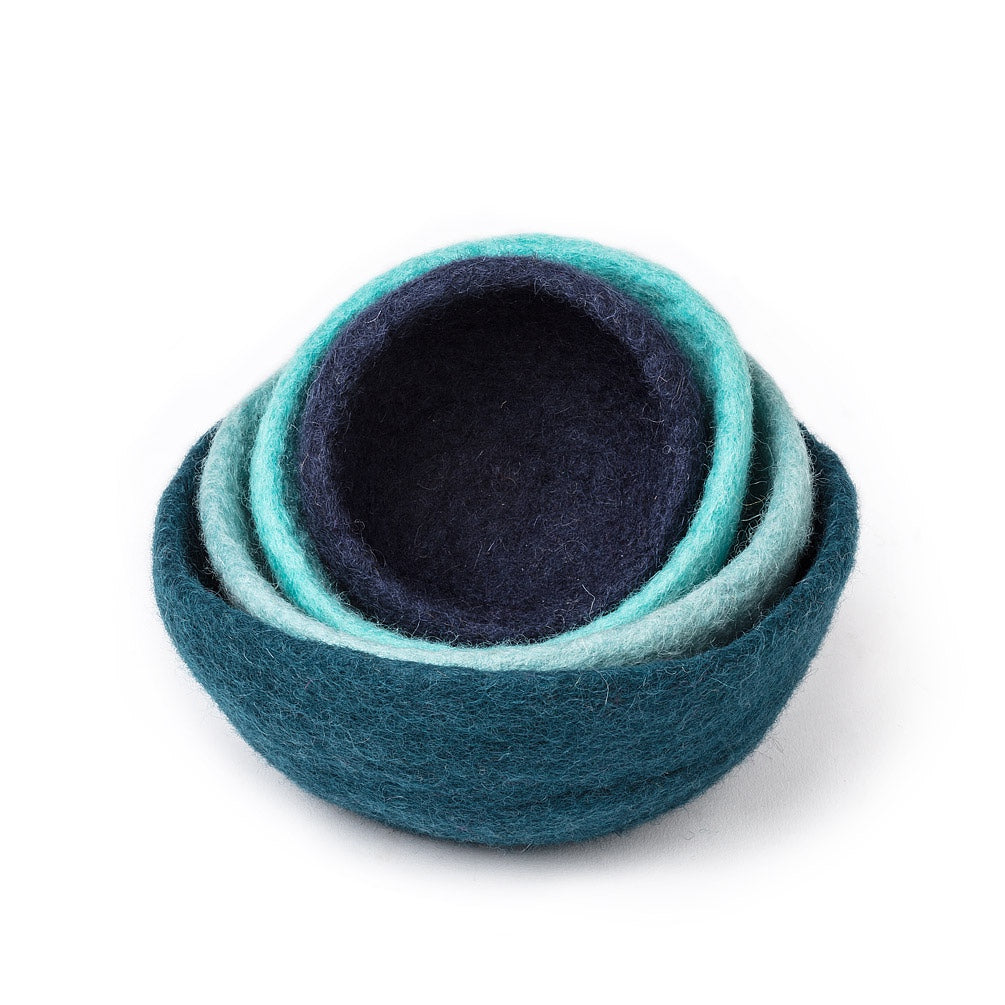 Hand Felted Nesting Bowls, Blue, Set of 4