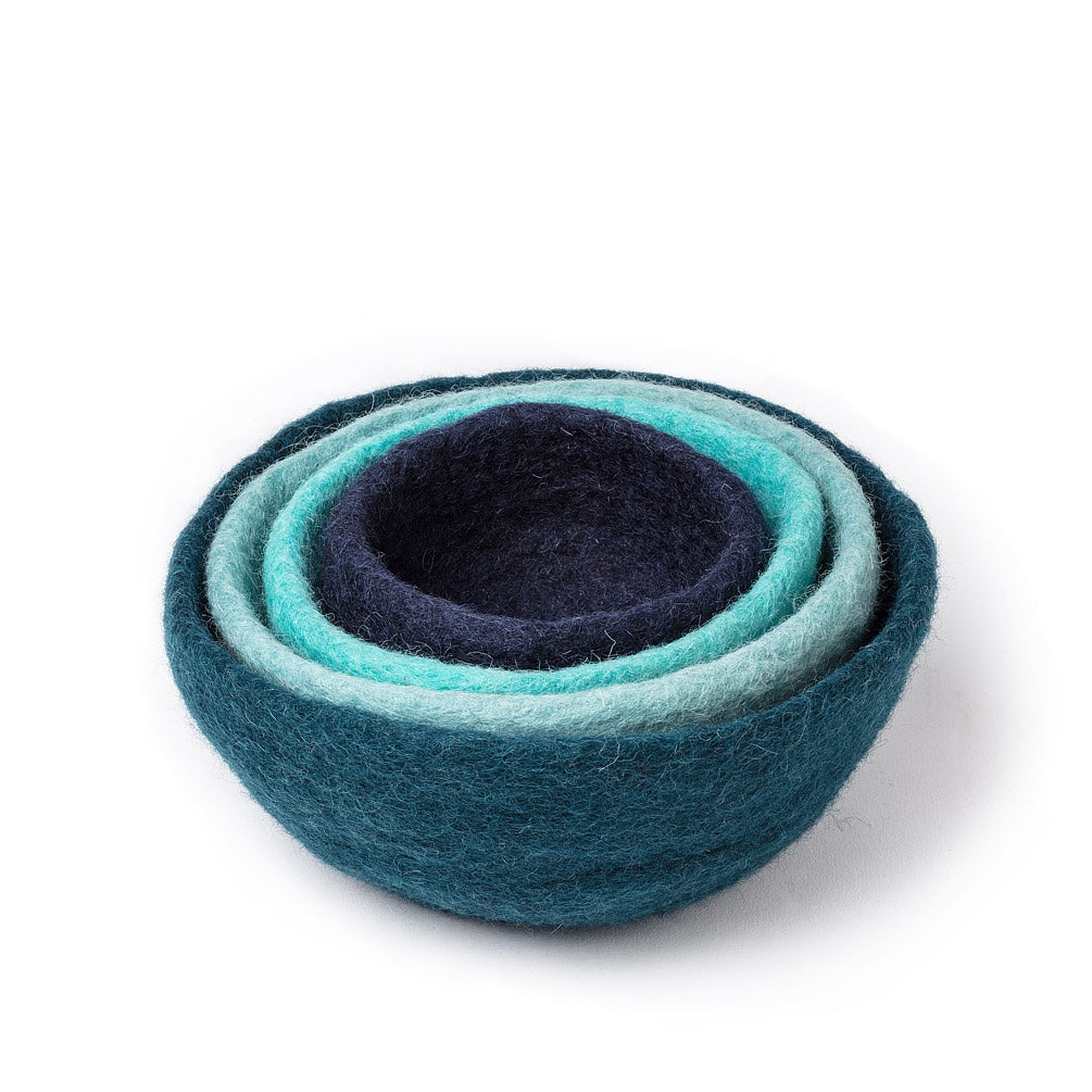 Hand Felted Nesting Bowls, Blue, Set of 4