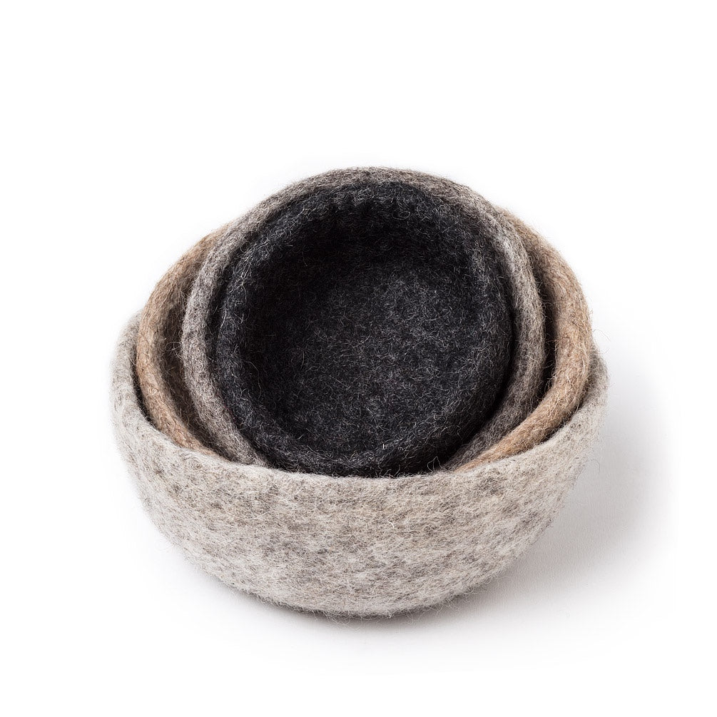 Hand Felted Nesting Bowls, Taupe, Set of 4