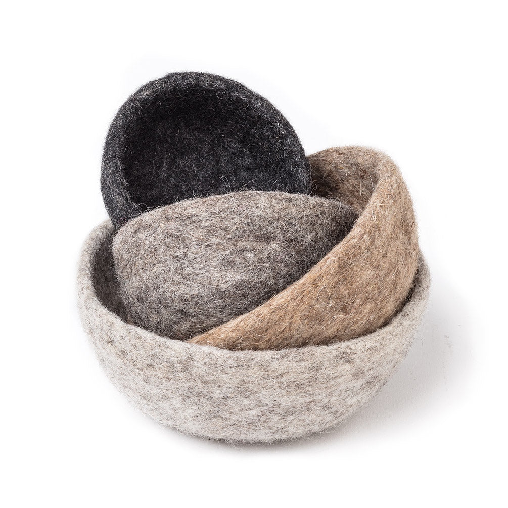 Hand Felted Nesting Bowls, Taupe, Set of 4