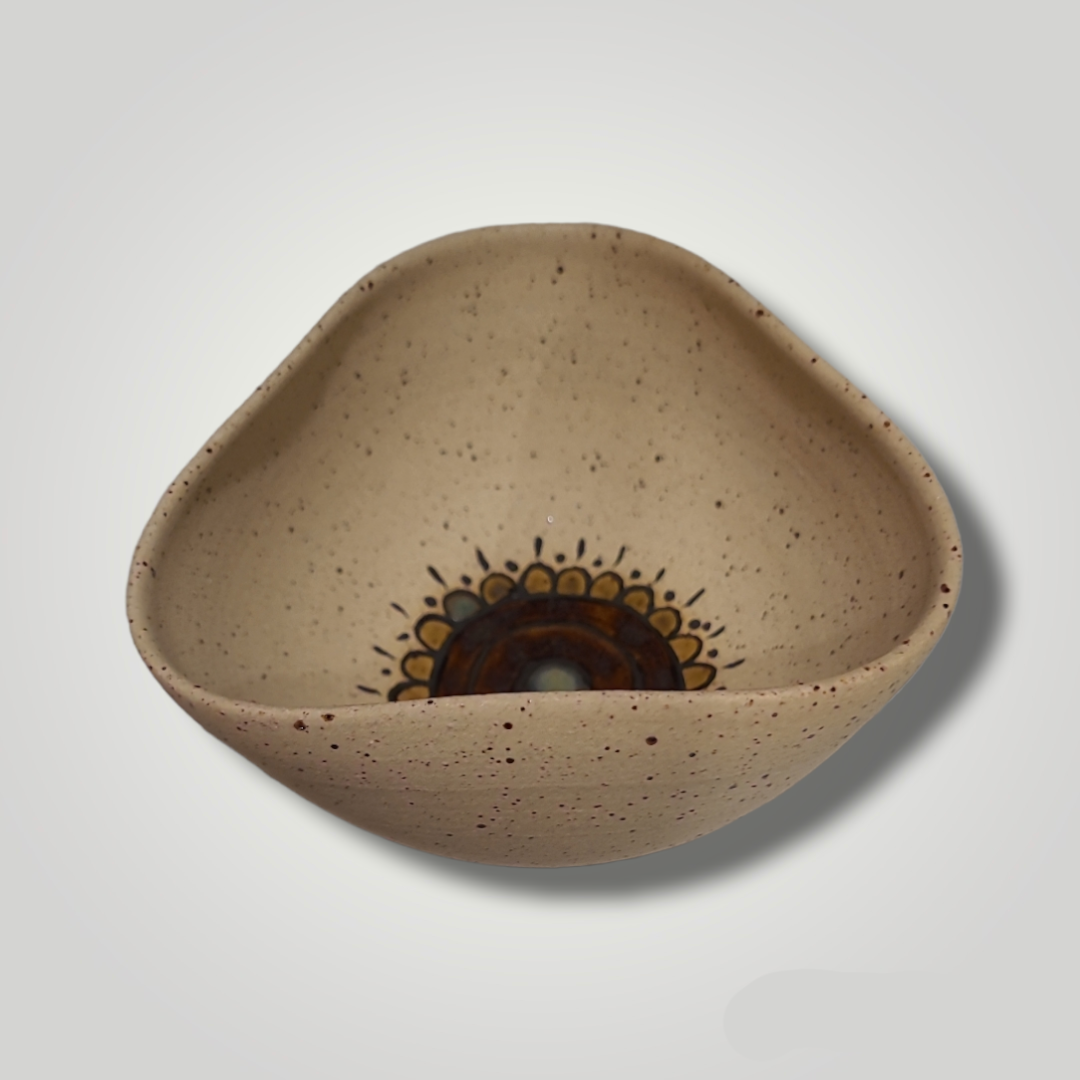 Triangle Bowl - Mandala, Speckle Stoneware - Erin White