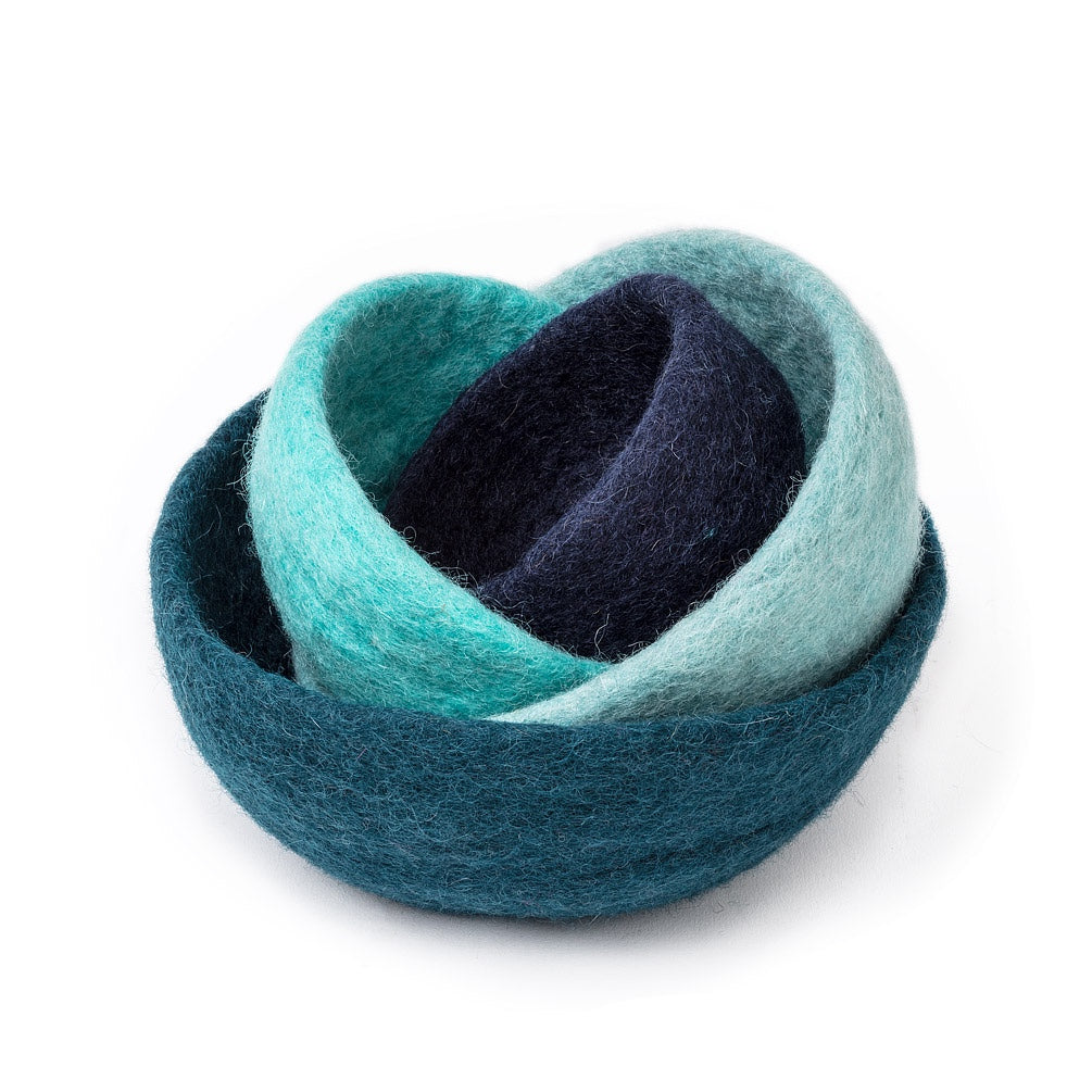 Hand Felted Nesting Bowls, Blue, Set of 4