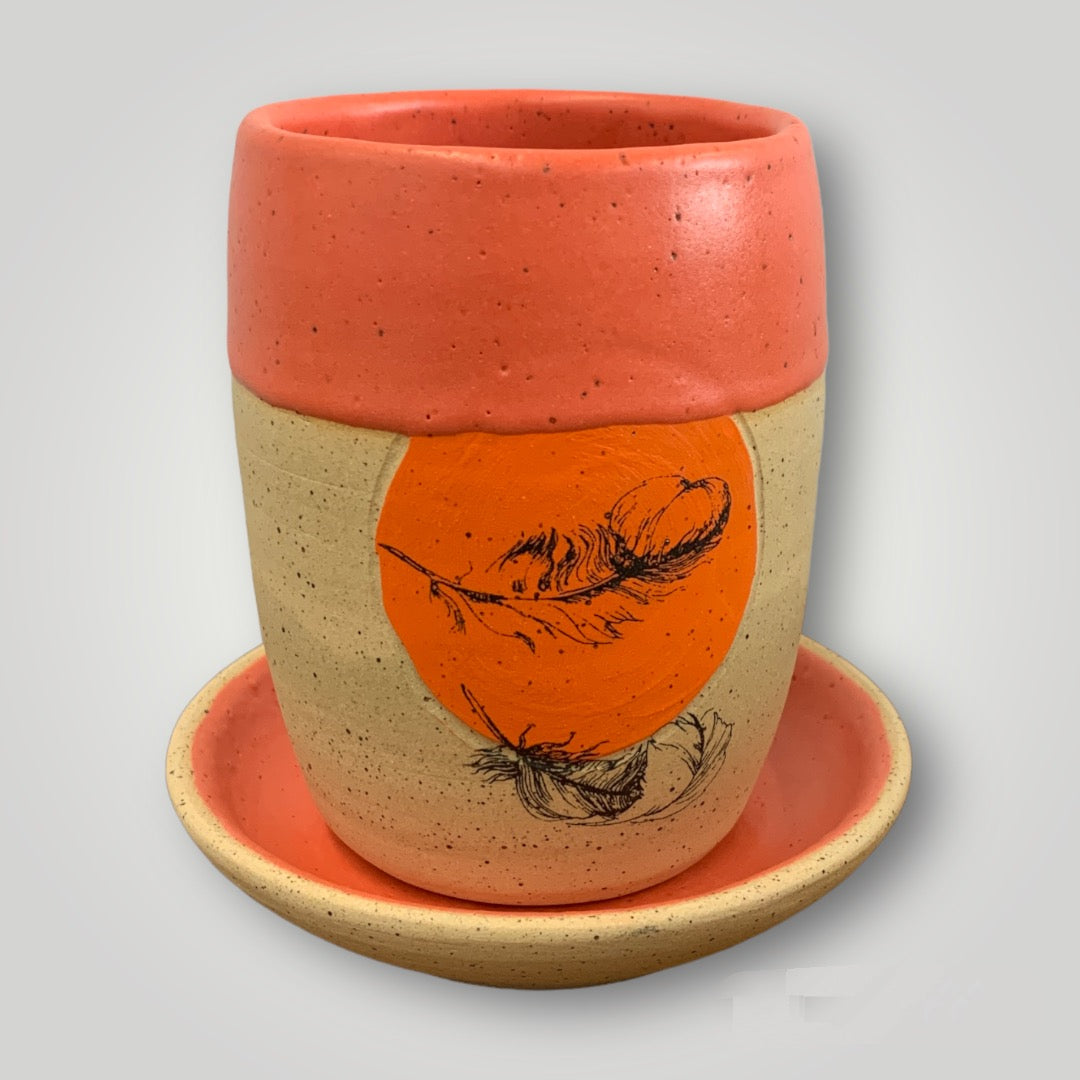 Tumbler & Saucer - Orange - Speckled Stoneware - Erin White
