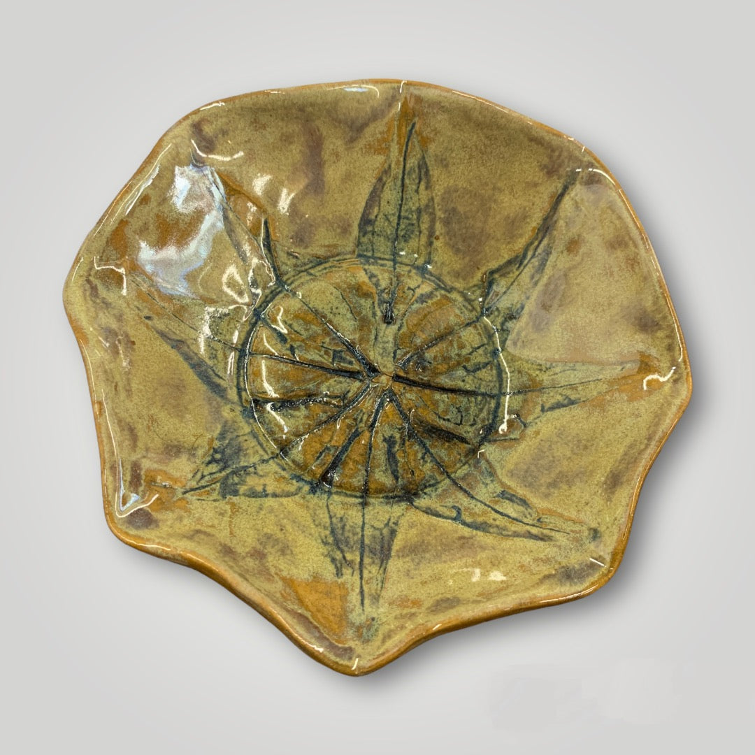 Shallow Leaf Dish: White Stoneware, Leaf Imprints - Erin White
