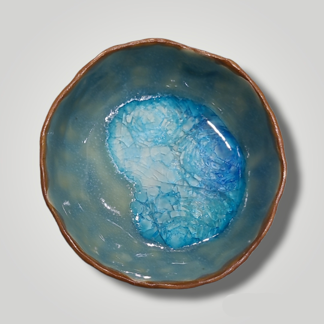 Glass Crackle Dish - Aqua, Warm Brown Stoneware - Erin White