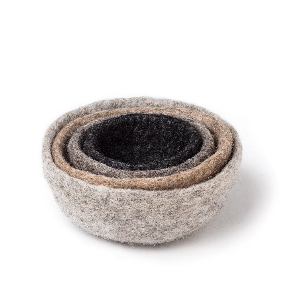 Hand Felted Nesting Bowls, Taupe, Set of 4