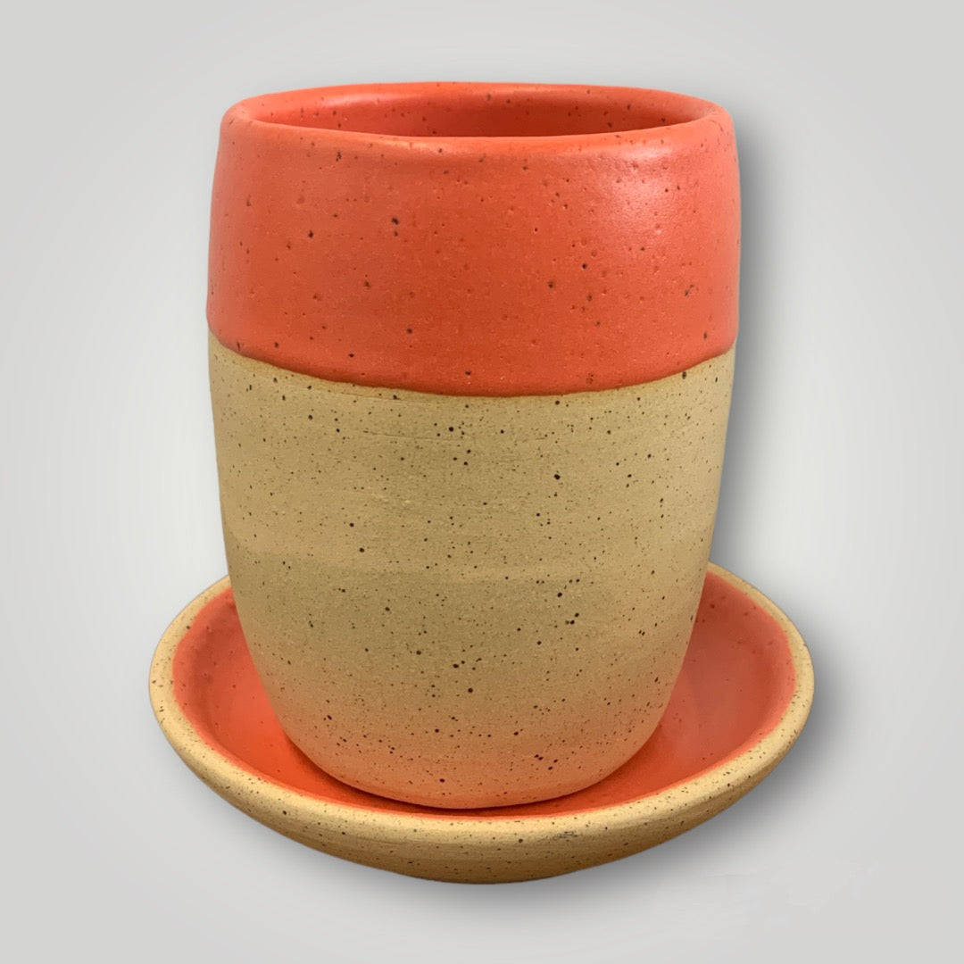 Tumbler & Saucer - Orange - Speckled Stoneware - Erin White