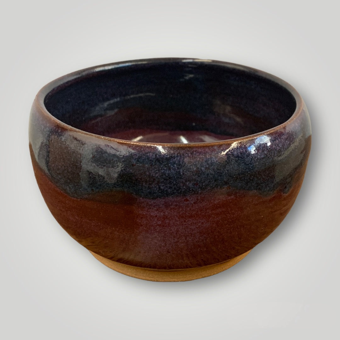 Snack Bowl: Warm Brown Stoneware, Brown & Blue - Erin White