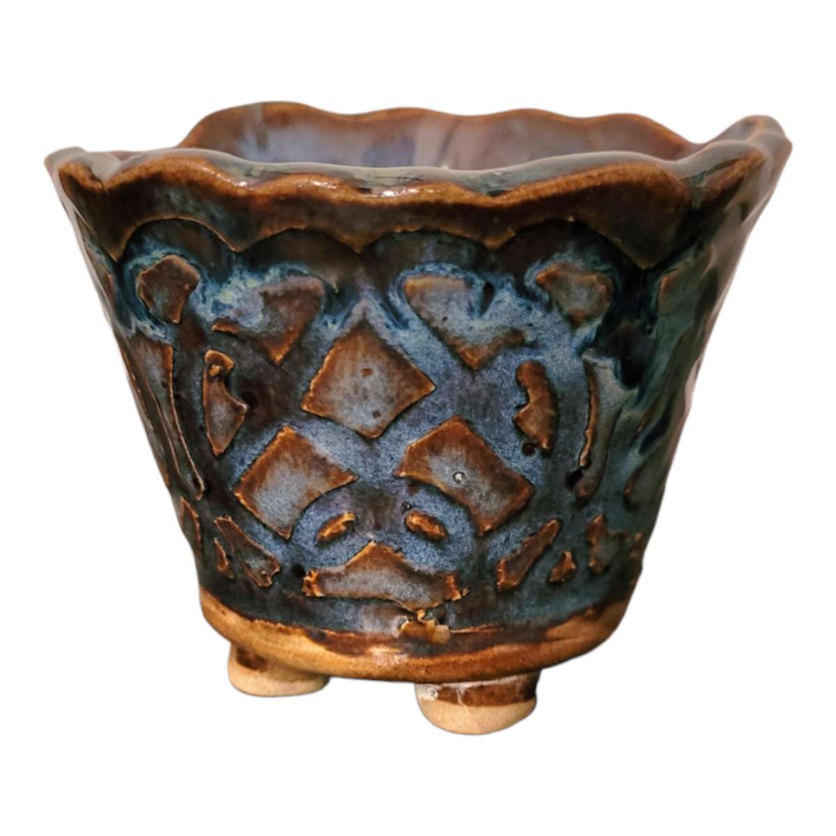 Filagree Candle Holder - Warm Brown Stoneware - Erin White