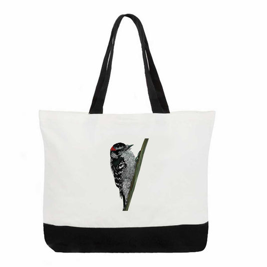 Large Cotton Tote Bag - Downy Woodpecker
