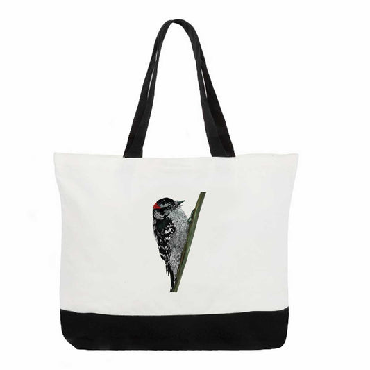 Large Cotton Tote Bag - Downy Woodpecker - Unperfekt-Studios