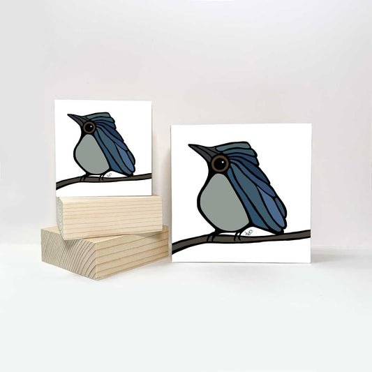 Print on Wood Block - Blue Warbler - Unperfekt-Studios