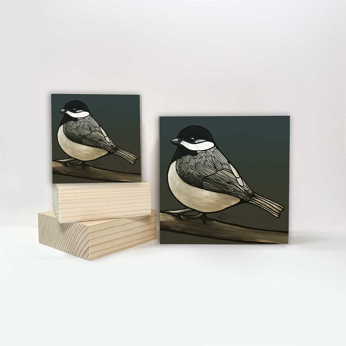 Print on Wood Block - Chickadee - Unperfekt-Studios