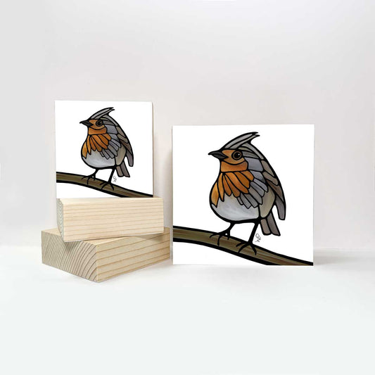 Print on Wood Block - European Robin - Unperfekt-Studios