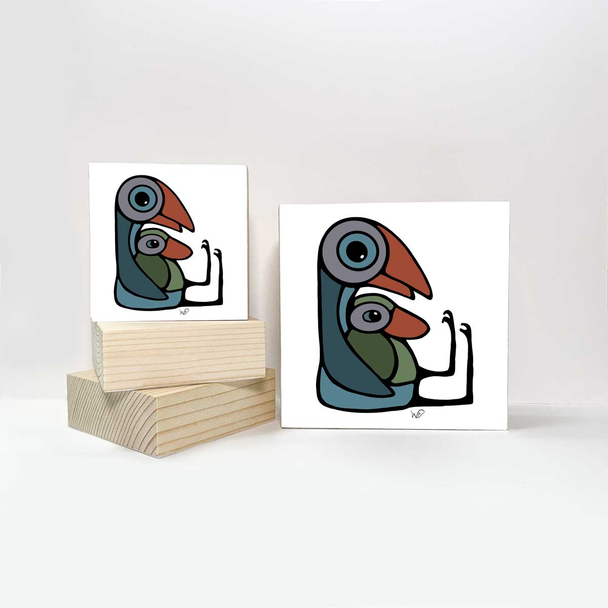 Print on Wood Block - Mother & Child