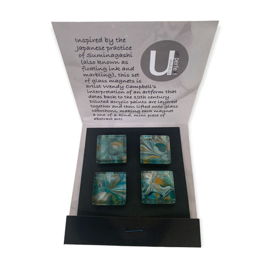 Glass Magnet Set - Abstract - Yellow-Blue Swirlz - Unperfekt-Studios