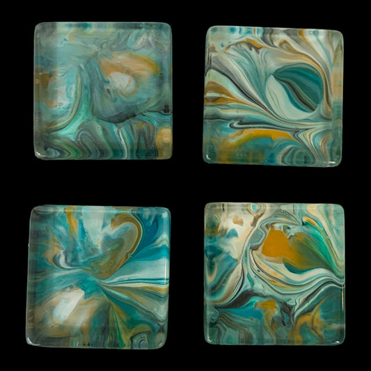 Glass Magnet Set - Abstract - Yellow-Blue Swirlz - Unperfekt-Studios