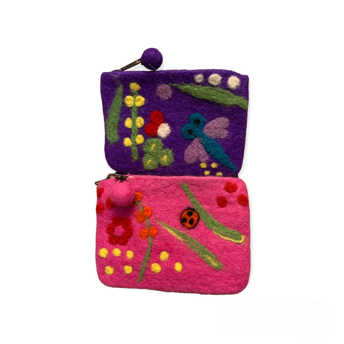 Felted Wool Lady Bug & Flower Purse