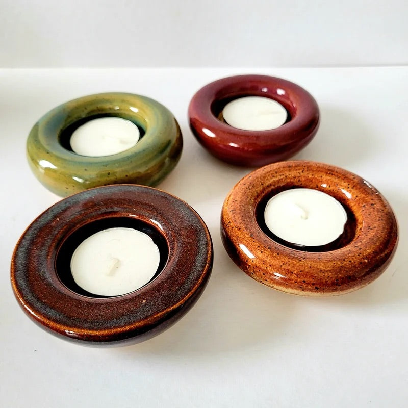 Tealight Holders, Speckled Stoneware - Erin White