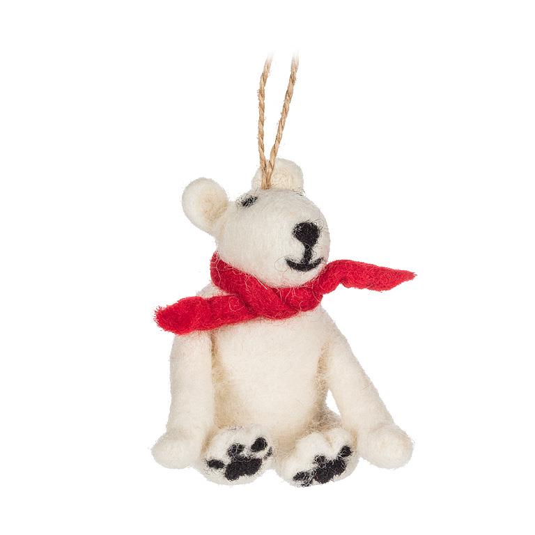 Felted Polar Bear Ornament - from Cedar Lake Canada (Abbott Collection)