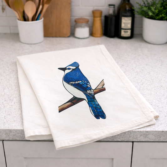 Flour Sack Tea Towel - 100% Organic Cotton - Blue Jay