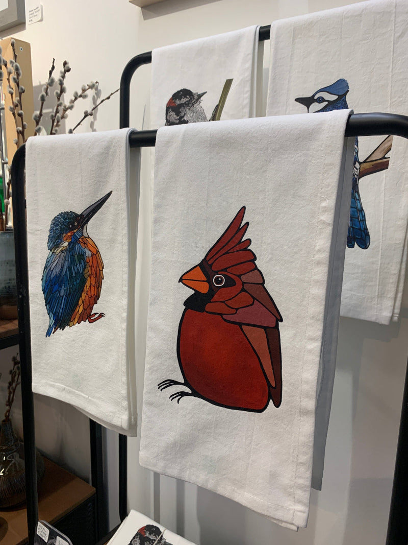 Flour Sack Tea Towel - 100% Organic Cotton - Downy Woodpecker