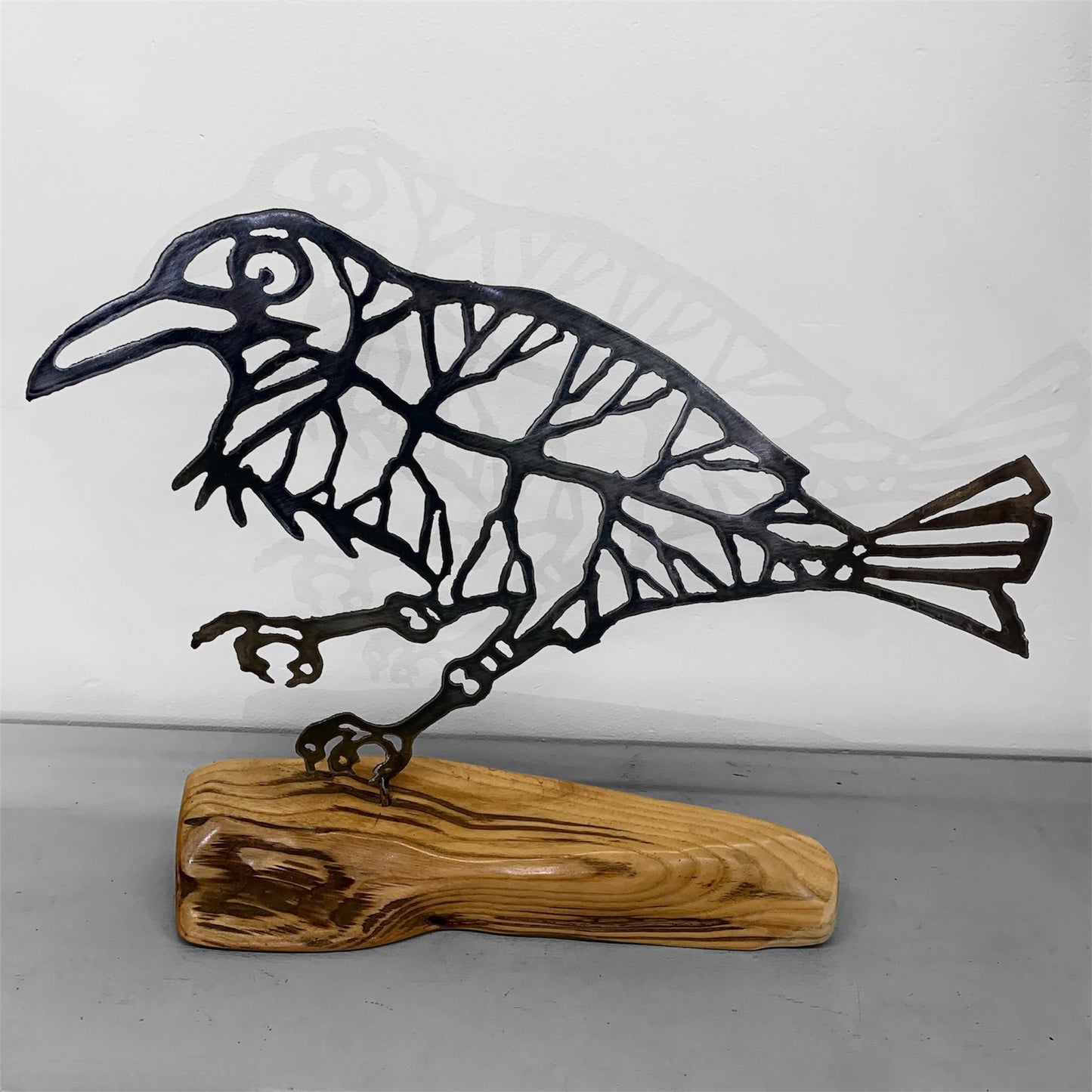 Steel Sculpture on Maple - RAVEN - from Cedar Lake (Cathy Mark)