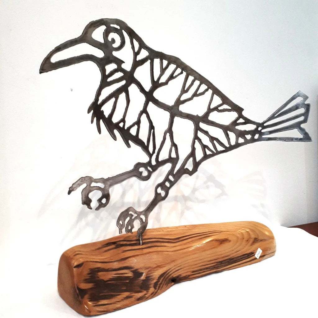 Steel Sculpture on Maple - RAVEN - from Cedar Lake (Cathy Mark)