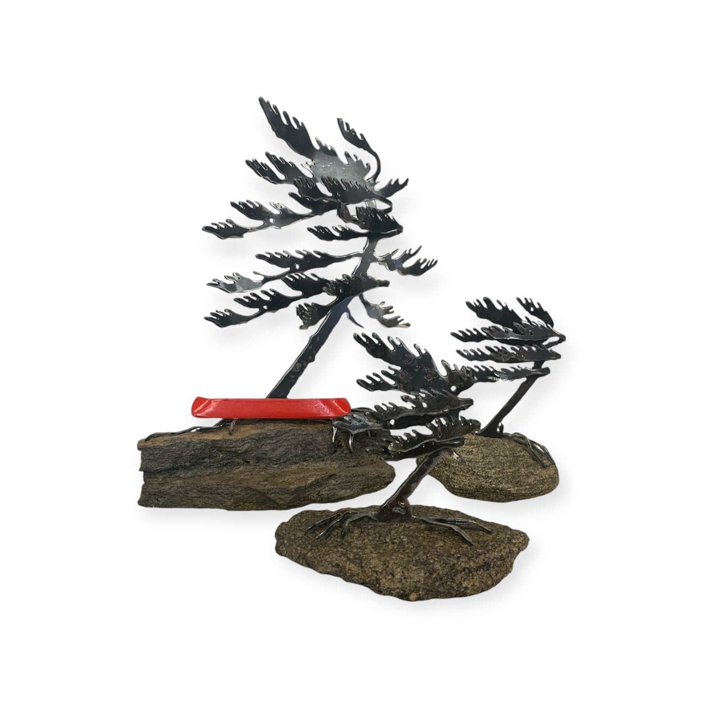 Cut-Steel Sculptures  - Trees on Granite - from Cedar Lake Canada (by Cathy Mark)