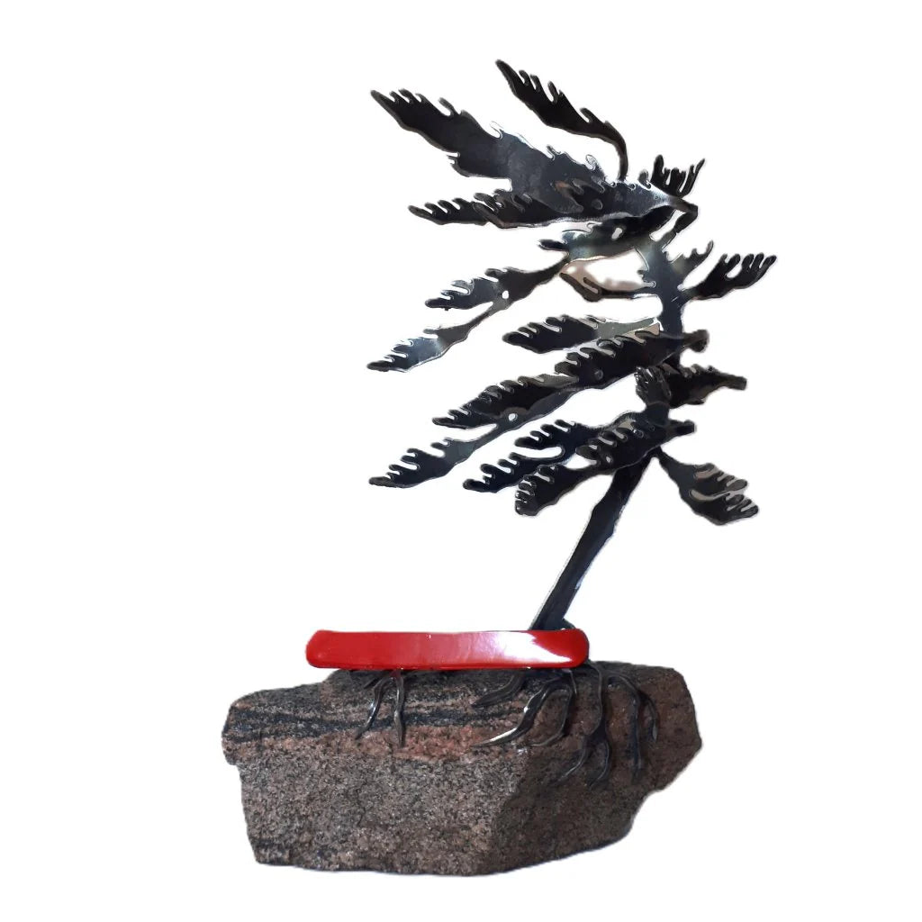 Cut-Steel Sculpture  - Tree on Granite - from Cedar Lake Canada (by Cathy Mark)