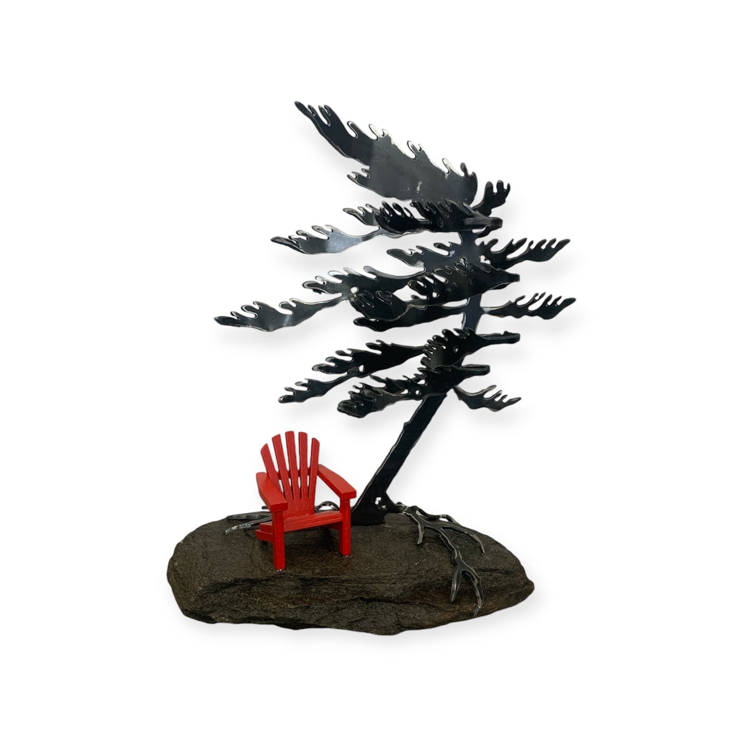 Cut-Steel Sculptures  - Trees on Granite - from Cedar Lake Canada (by Cathy Mark)