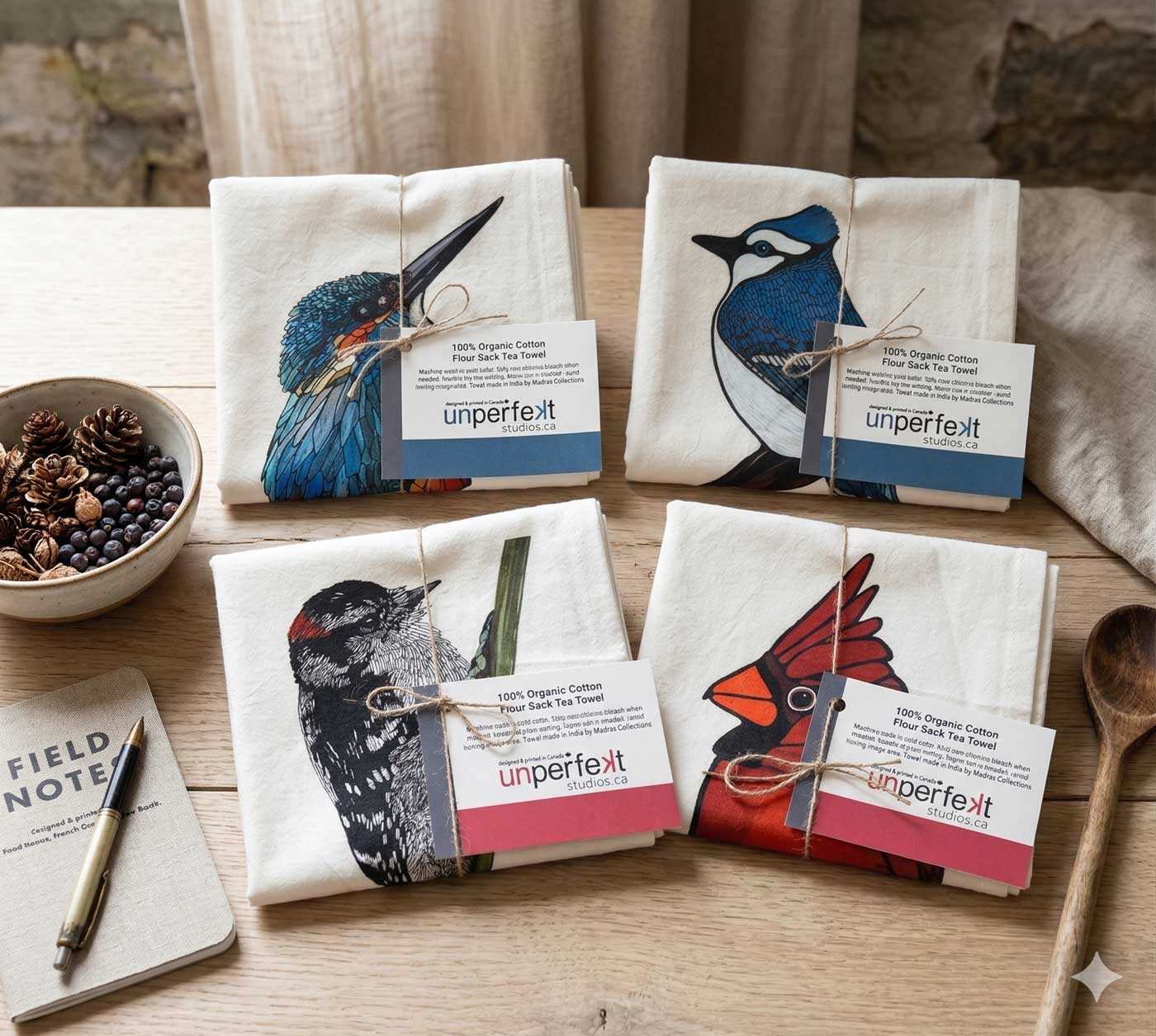 Flour Sack Tea Towel - 100% Organic Cotton - Blue Jay