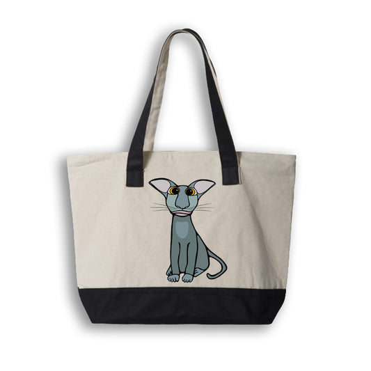 Large Cotton Canvas Zippered Tote Bag - Loki Cat