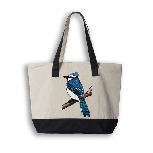 Large Cotton Canvas Zippered Tote Bag - Blue Jay