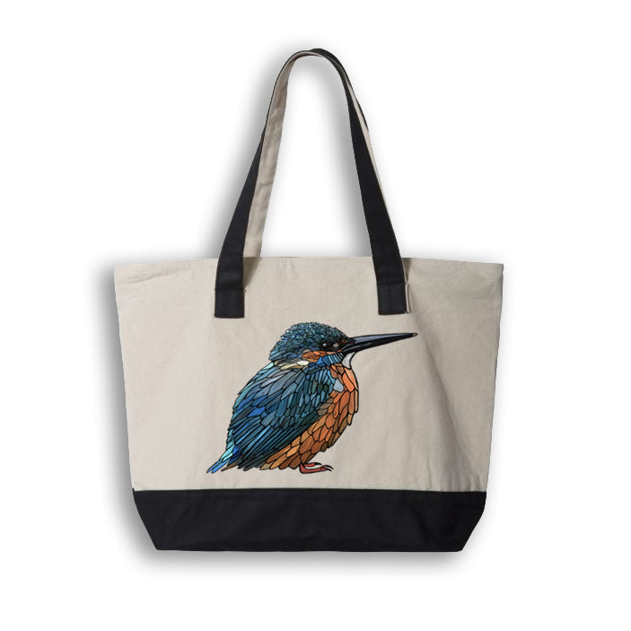 Large Cotton Canvas Zippered Tote Bag - Kingfisher