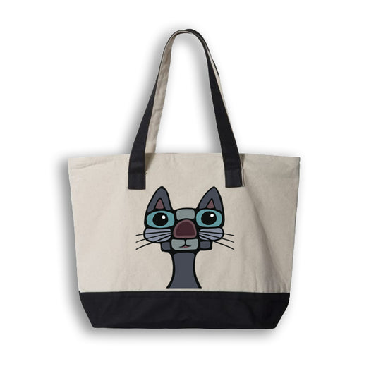 Large Cotton Canvas Zippered Tote Bag - Max The Cat